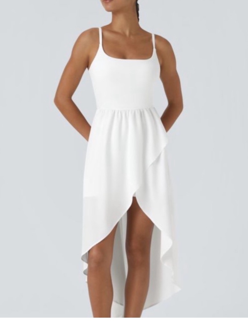 NWT Halara White High-Low Spaghetti Strap Dress with shorts softlyzero airy med